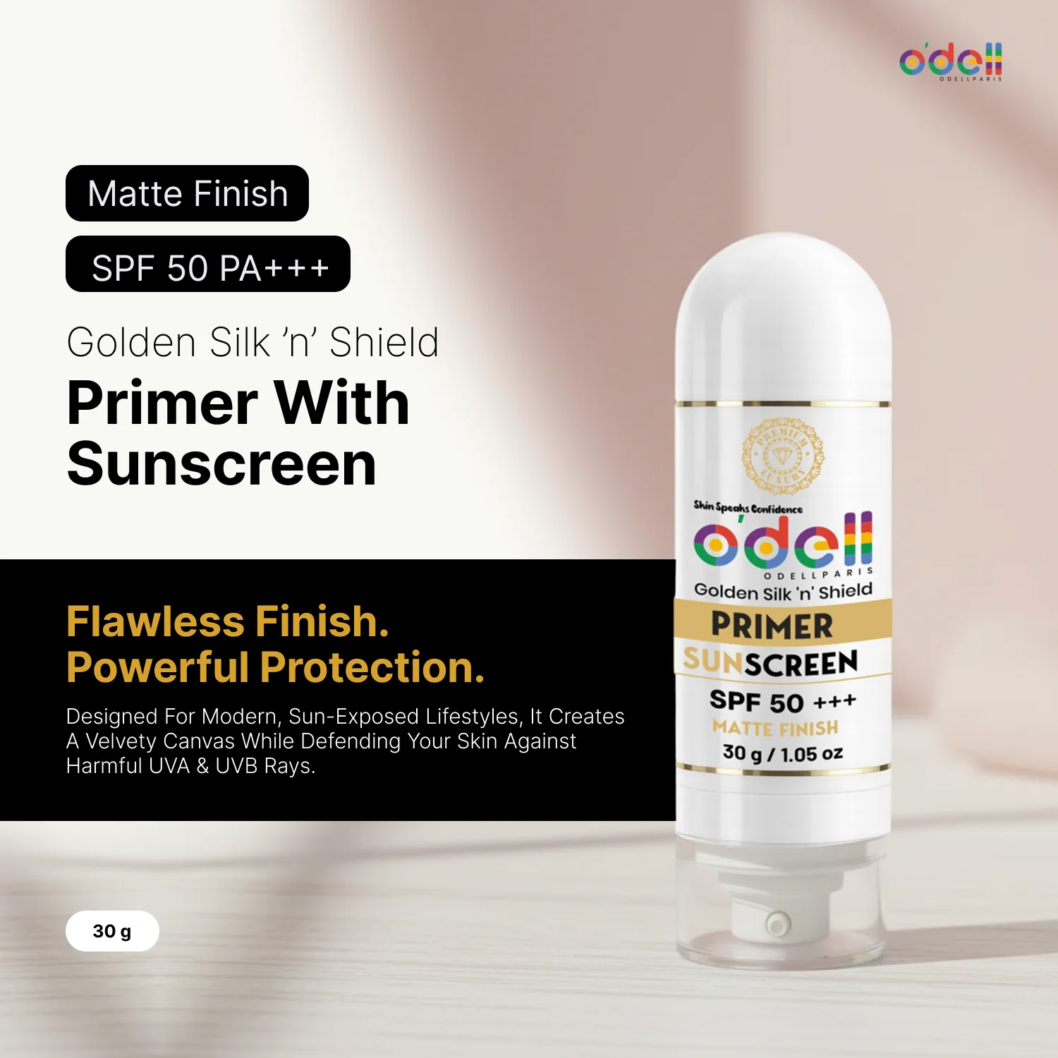 Golden Silk ’n’ Shield Primer Sunscreen  SPF 50 PA+++ Matte Finish