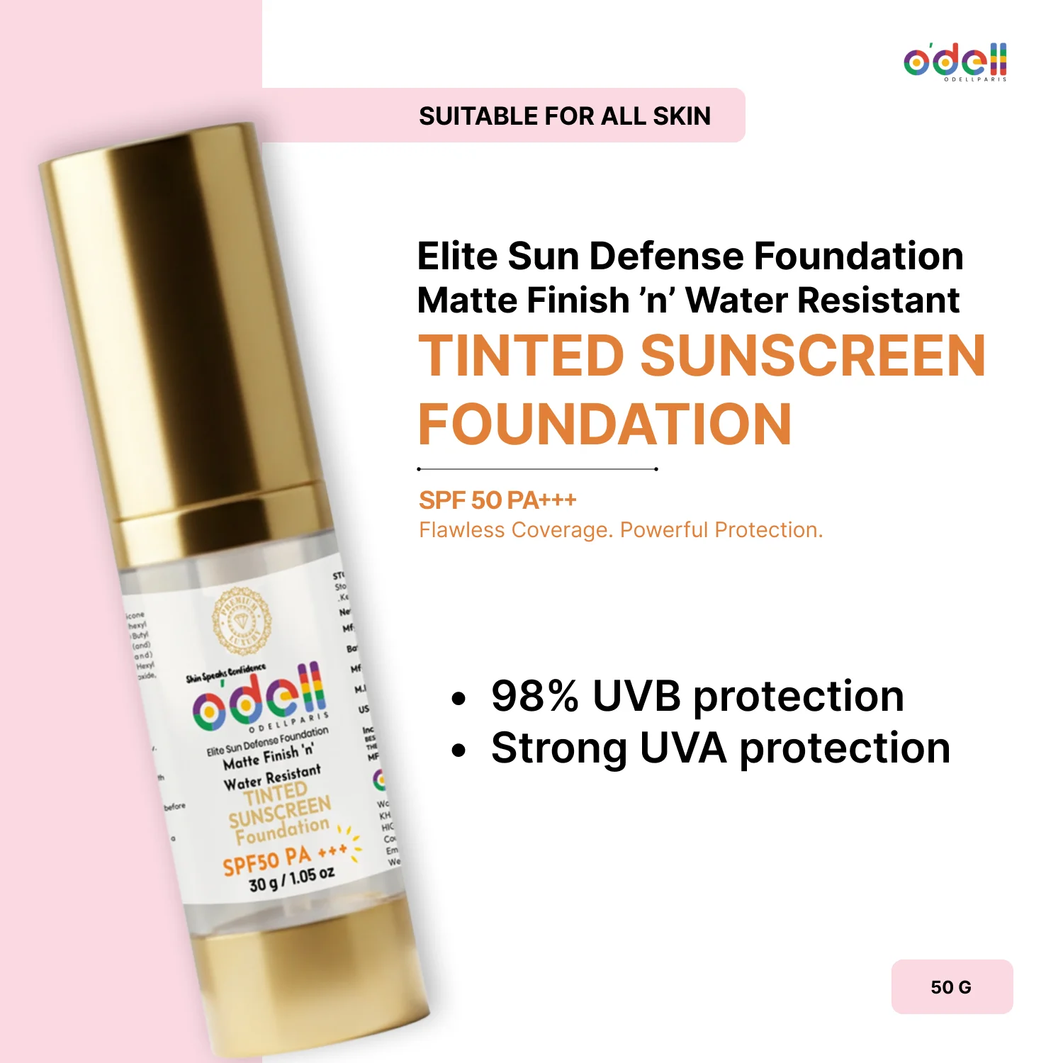 Matte Finish ’n’ Water Resistant  SPF 50 PA+++ Tinted Sunscreen with Foundation