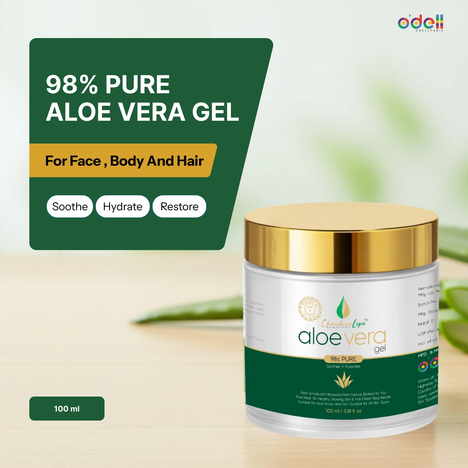 Soothes ‘n’ Hydrates 98% Pure  Aloe Vera Gel
